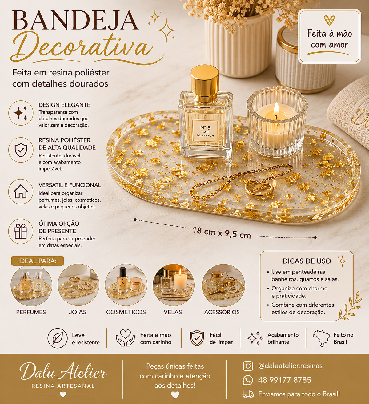 Bandeja Decorativa em Resina Poliéster